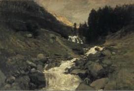 Charles-Francois Daubigny De waterval van de Mahoura, Cauterets. Norge oil painting art